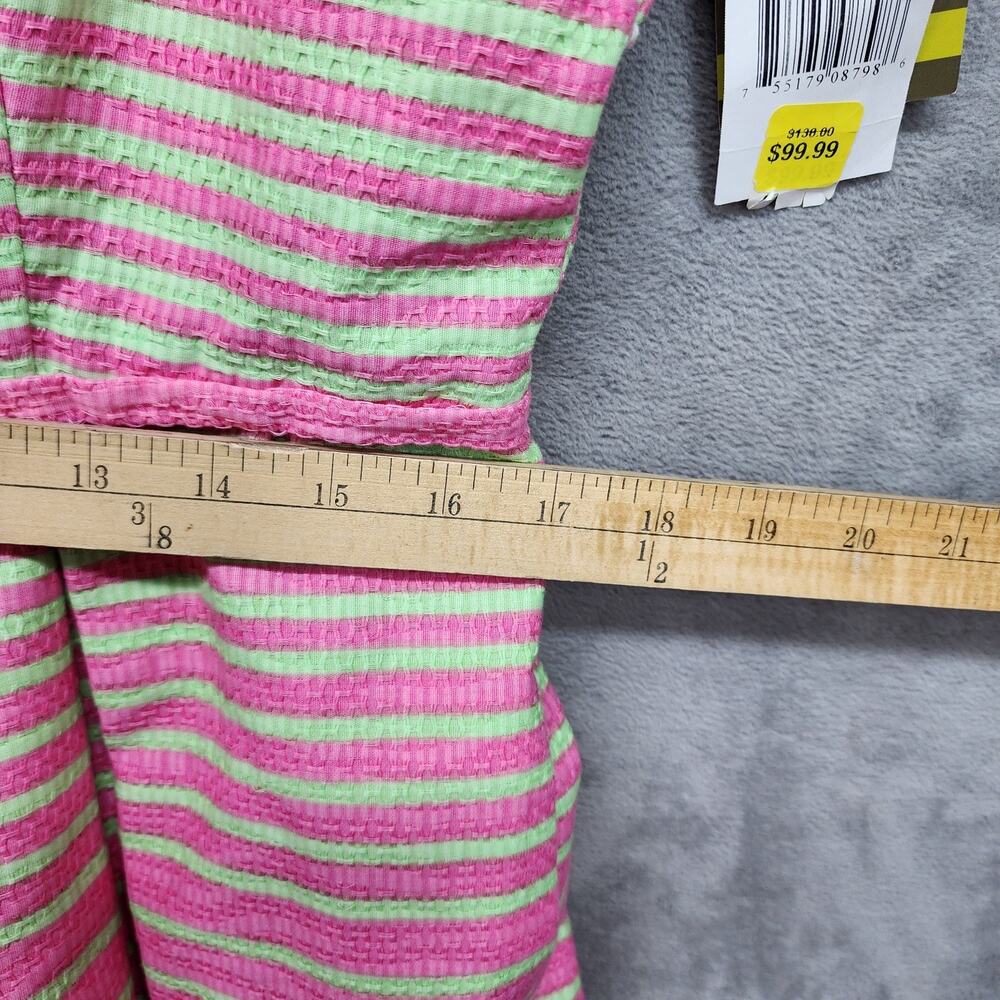 NWT Taylor Womens 14 Fit Flare Dress Pink Green Stripe Pleated Pocket Sleeveless - Picture 14 of 16